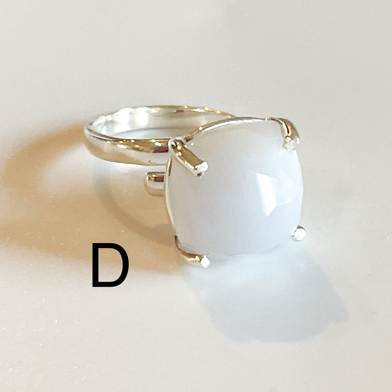 Blue Faceted Chalcedony Ring  - Solid Sterling Silver