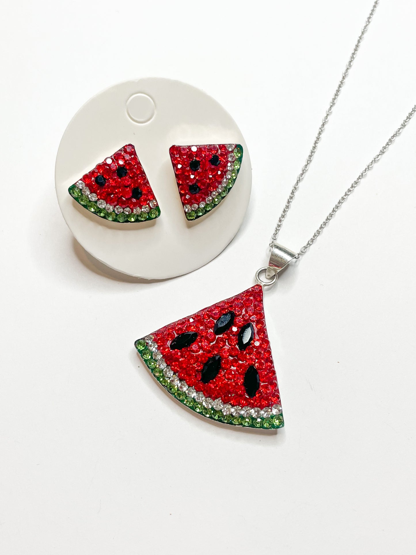 Apple or Watermelon Fruit Mosaic Set - Solid Sterling Silver