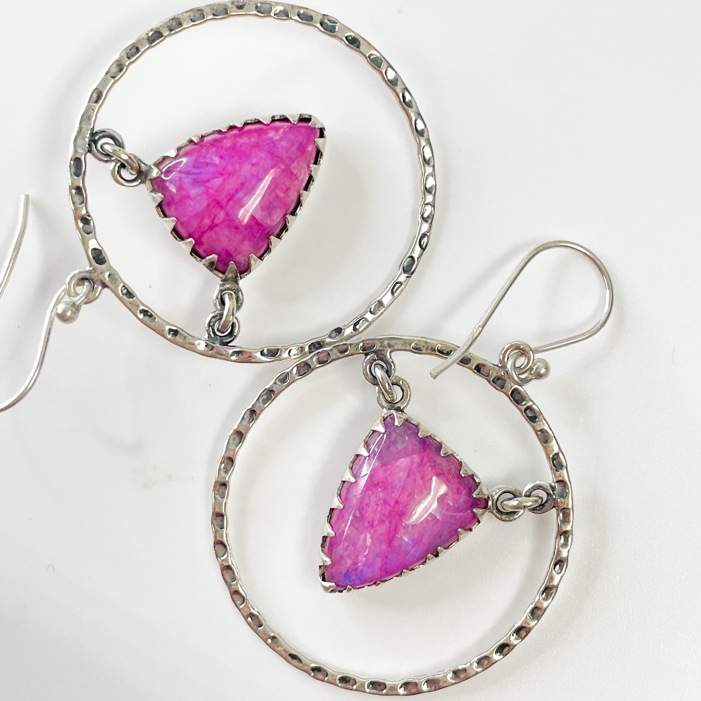 Hot Pink Rainbow Moonstone Earring - Solid Sterling Silver
