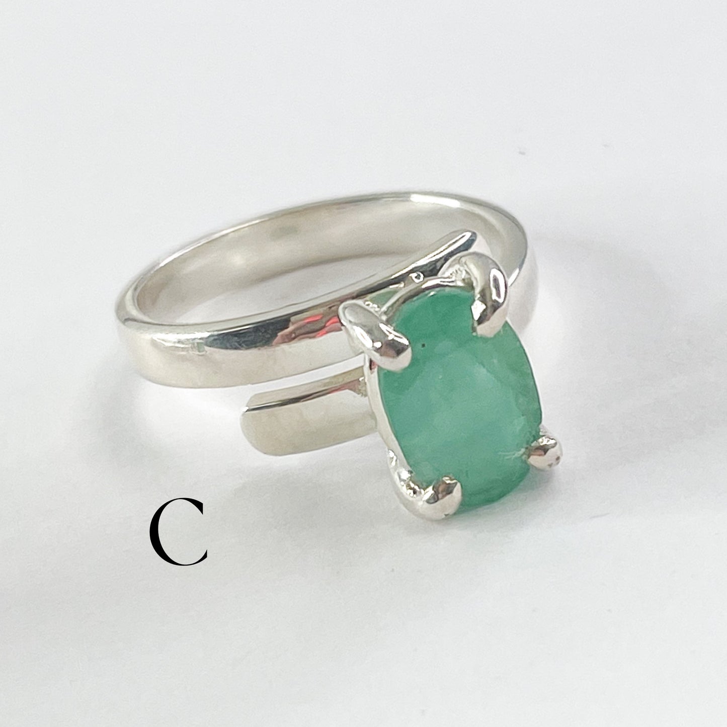 Oval Emerald Prong Ring - Solid Sterling Silver