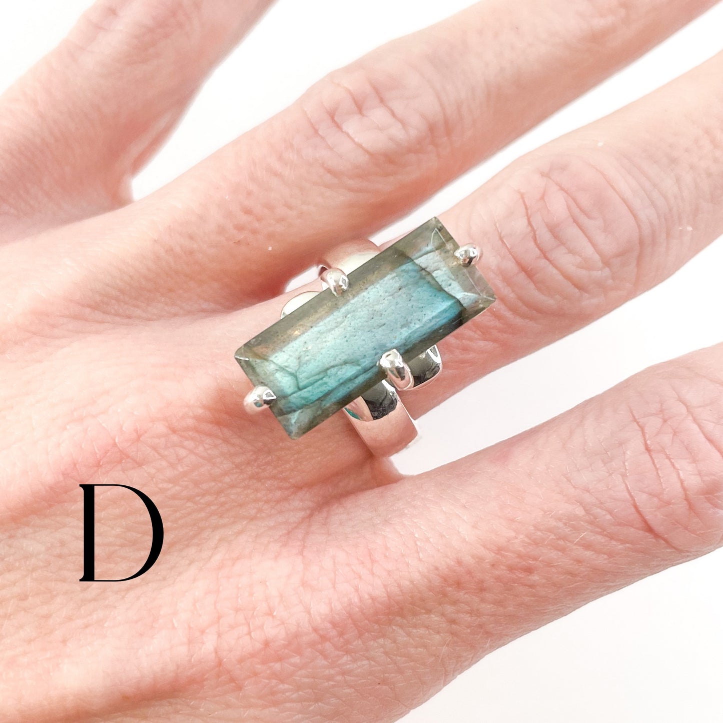 Labradorite Rectangle Prong Ring - Solid Sterling Silver