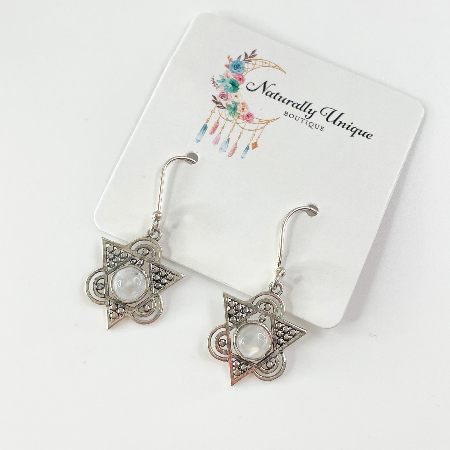 Rainbow Moonstone Earrings - Solid Sterling Silver