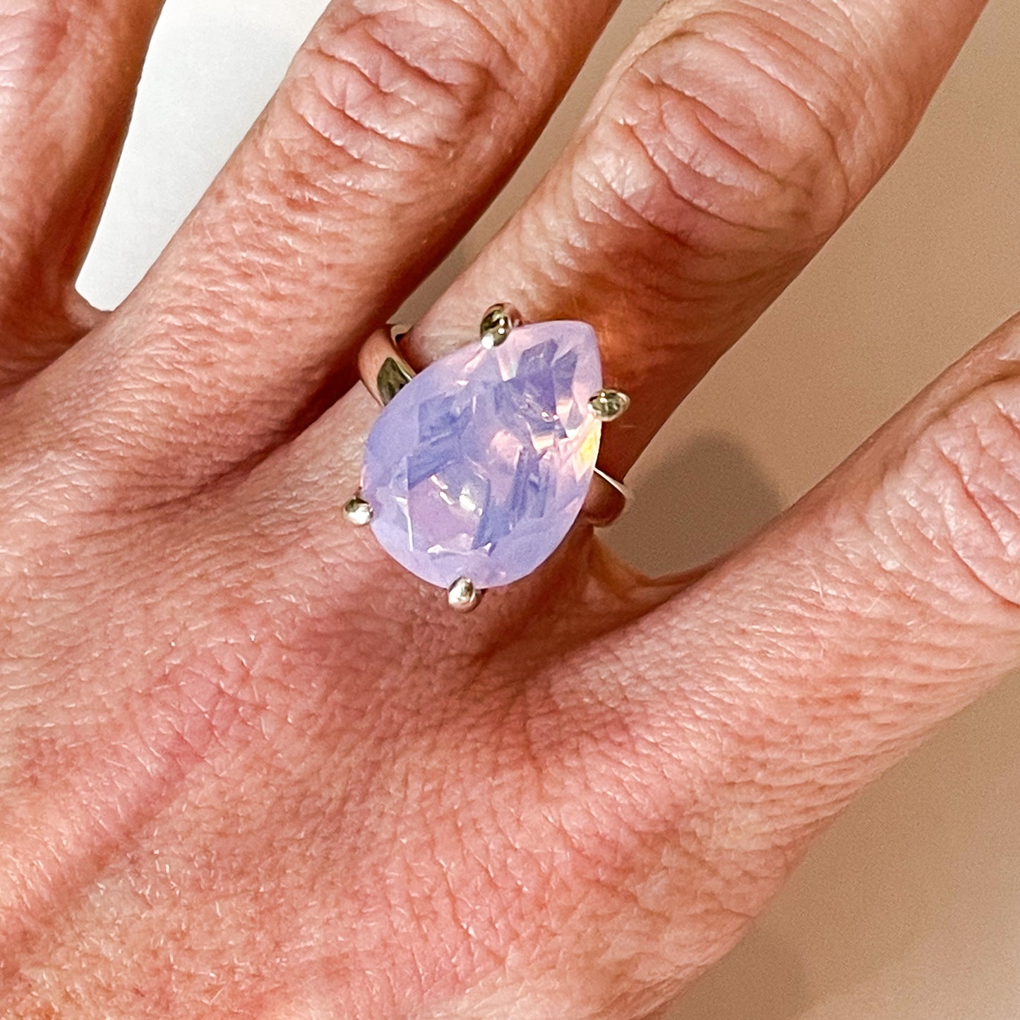 Hydro Teardrop Lavender Quartz Prong Ring - SSS