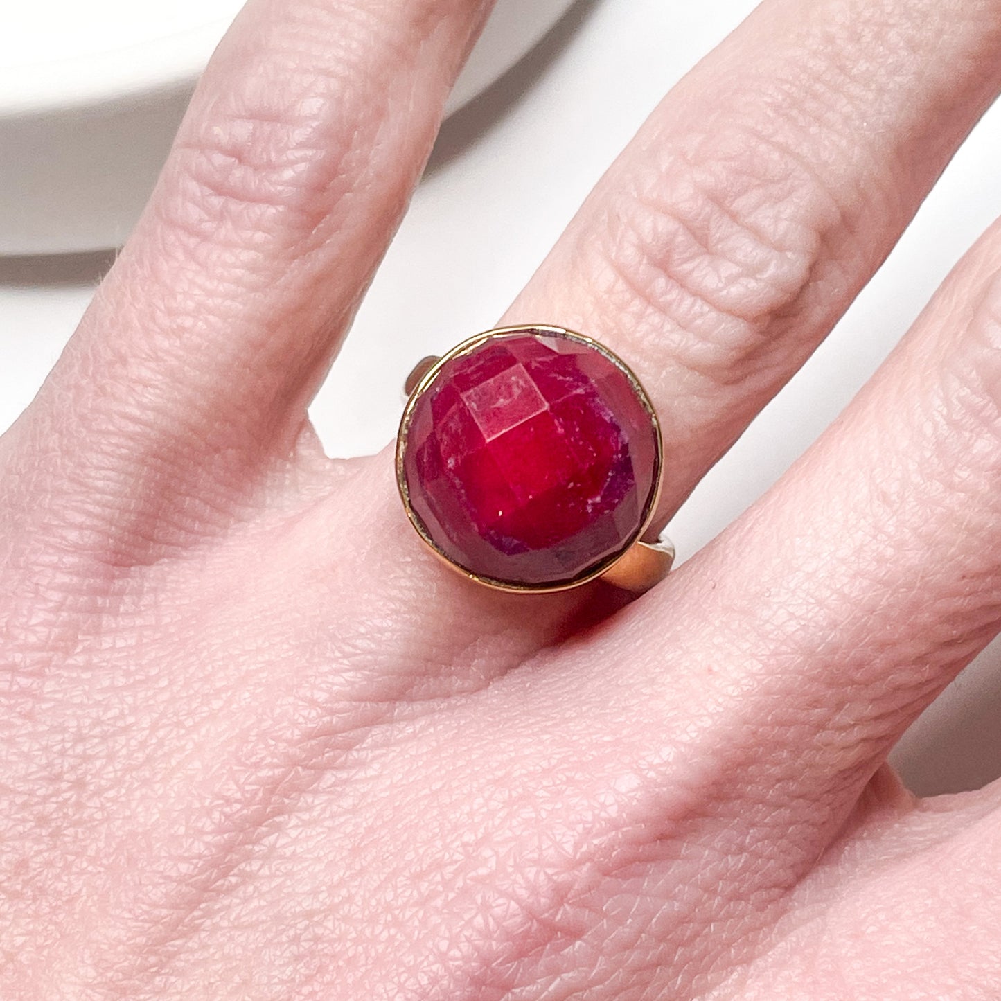Ruby Quartz Faceted Adjustable Ring-Alchemia