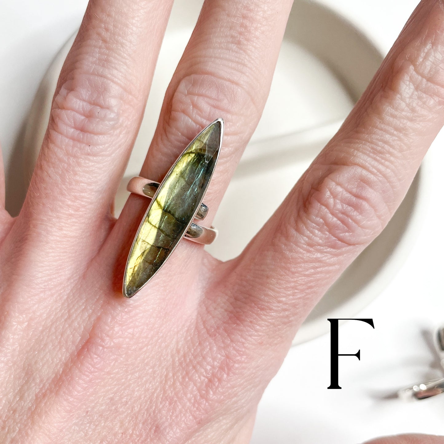 Faceted Slim Labradorite Ring - Solid Sterling Silver