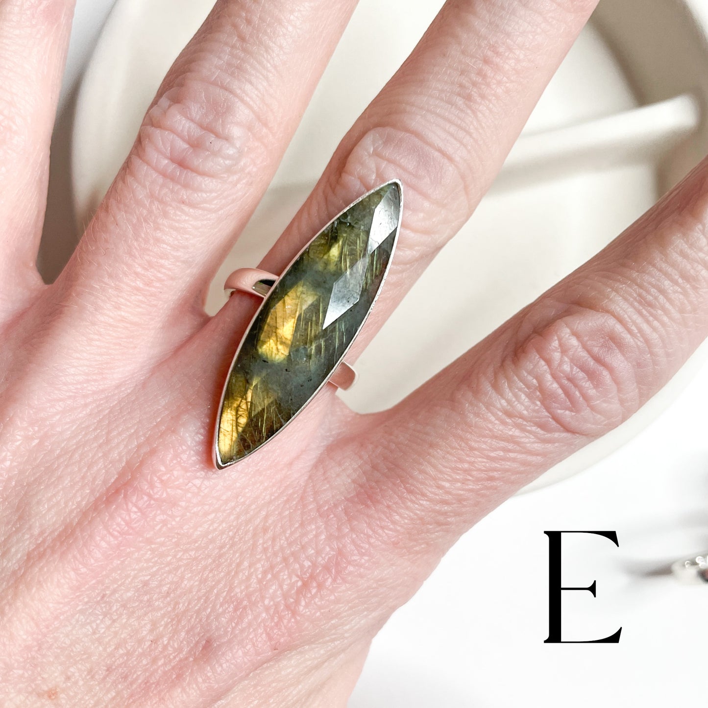Faceted Slim Labradorite Ring - Solid Sterling Silver