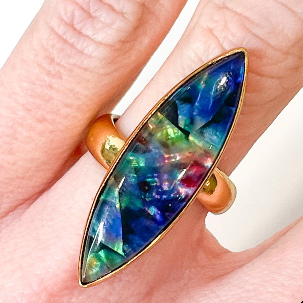 Ammonite Marquise Doublet Ring - Both Metals