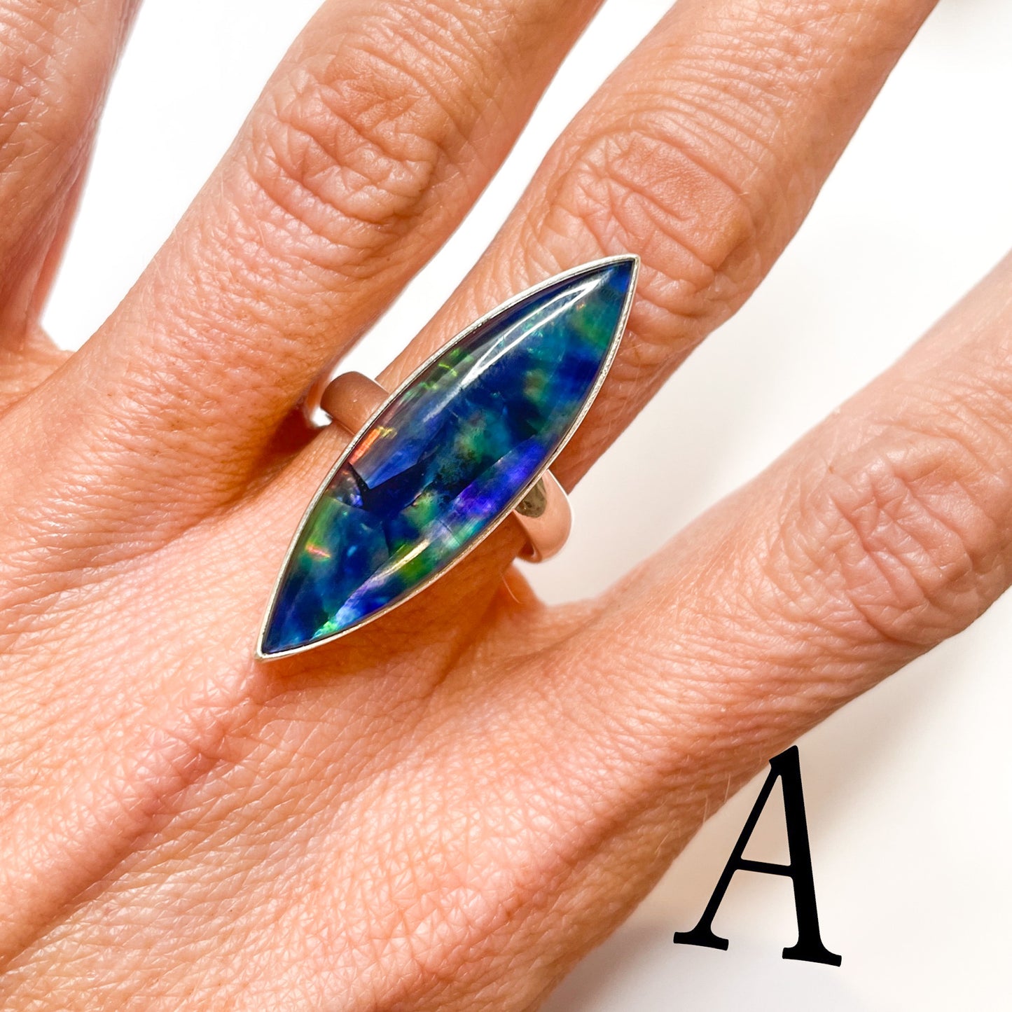 Ammonite Marquise Doublet Ring - Both Metals