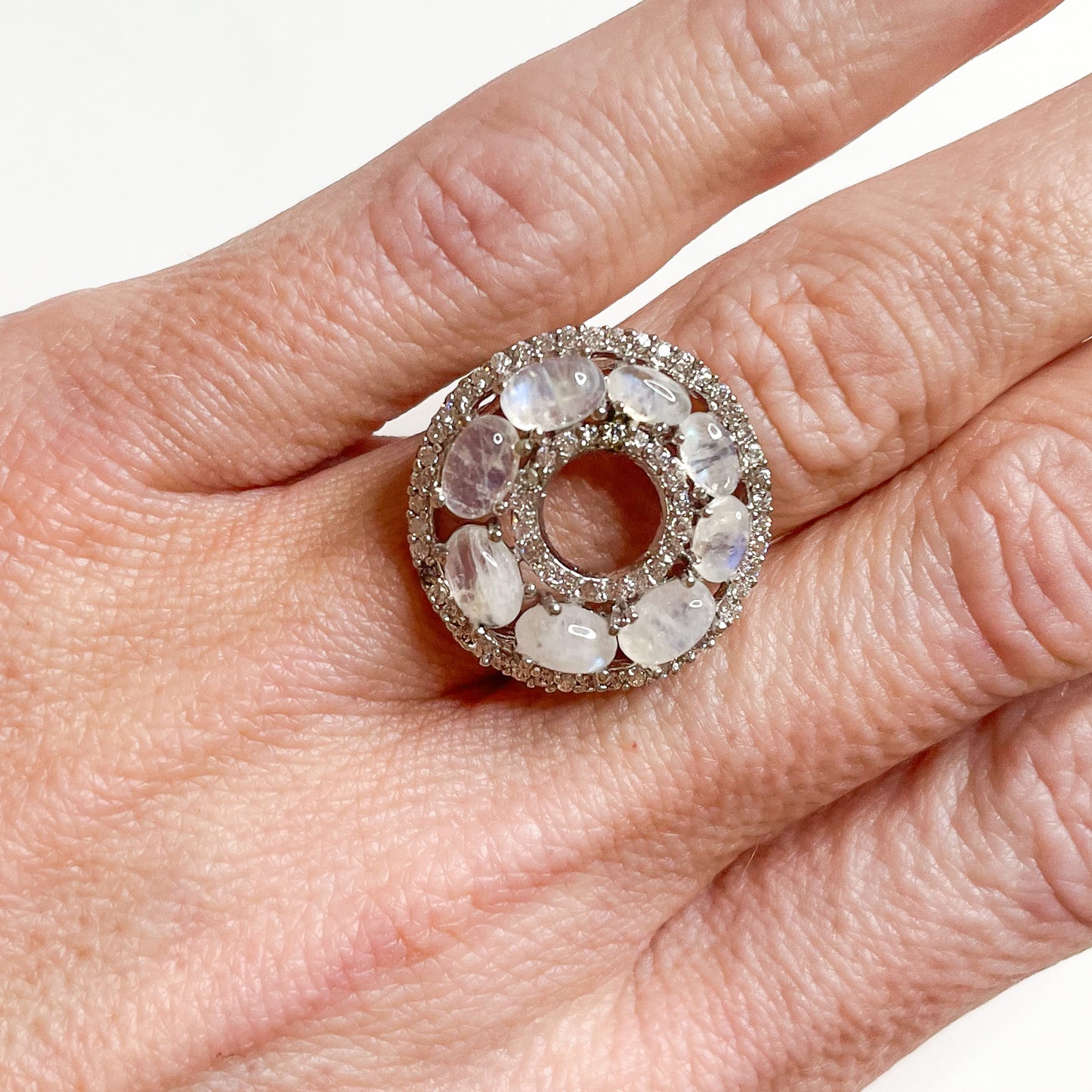 Rainbow Moonstone Sized Ring - Solid Sterling Silver