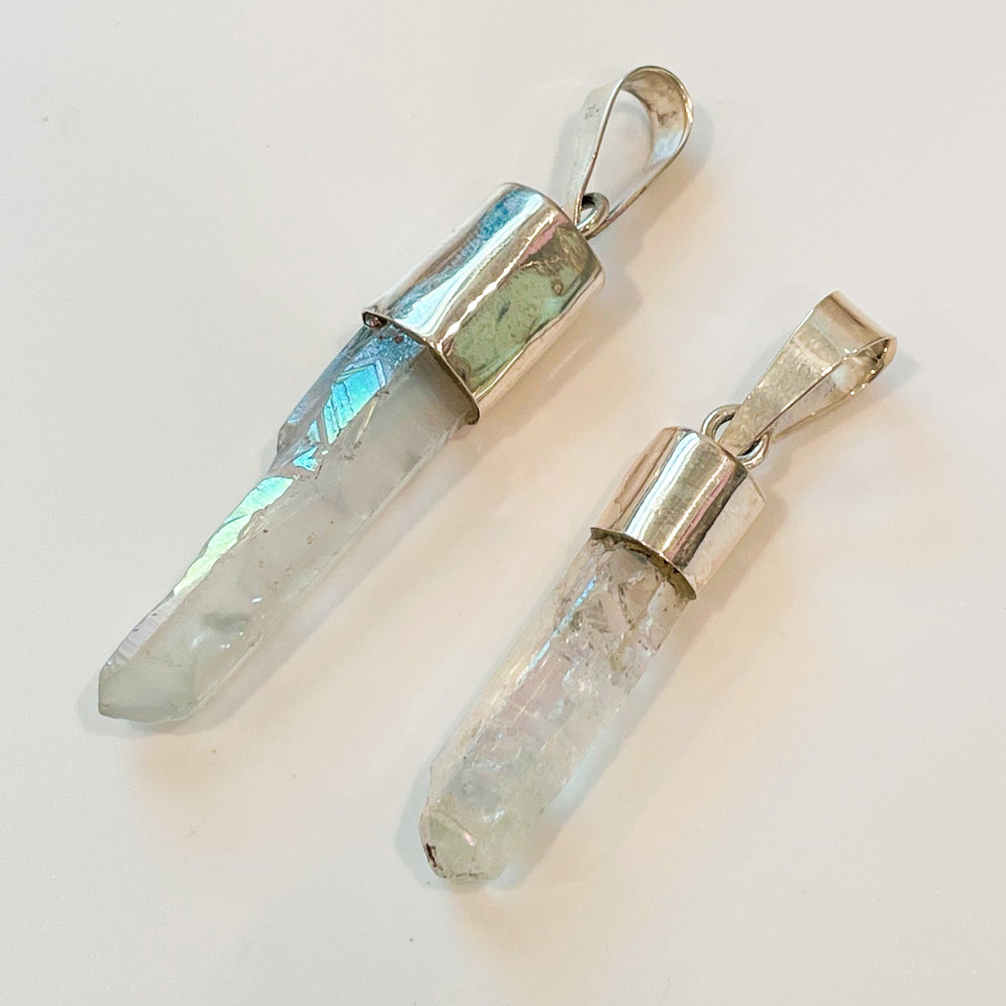 Clear Aura Quartz Point Pendant - Solid Sterling Silver