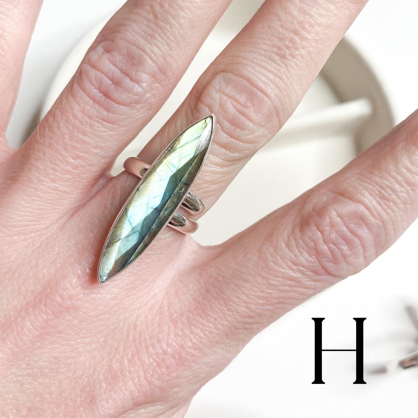 Faceted Slim Labradorite Ring - Solid Sterling Silver