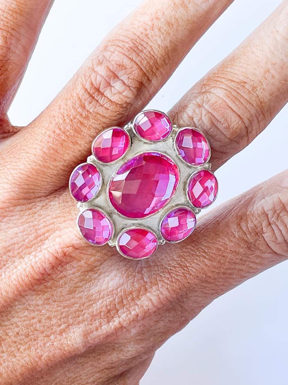 Mystical Flower Glass Ring - Solid Sterling Silver