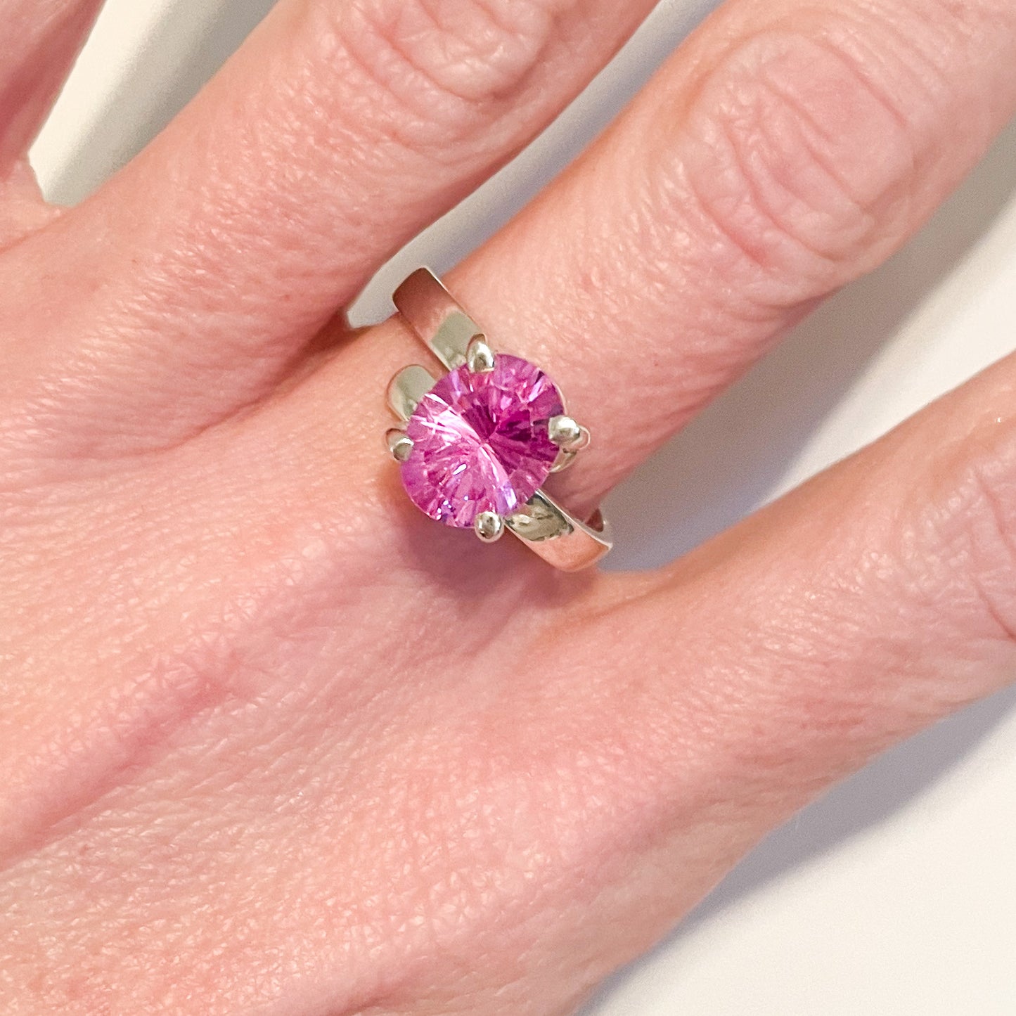 Laser Cut Pink CZ Ring - Sterling Silver