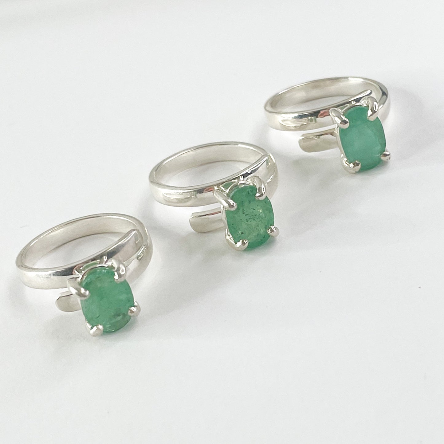 Oval Emerald Prong Ring - Solid Sterling Silver