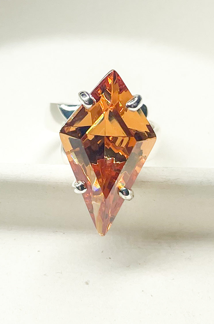 Colorful CZ Kite Prong Rings - Both Metals