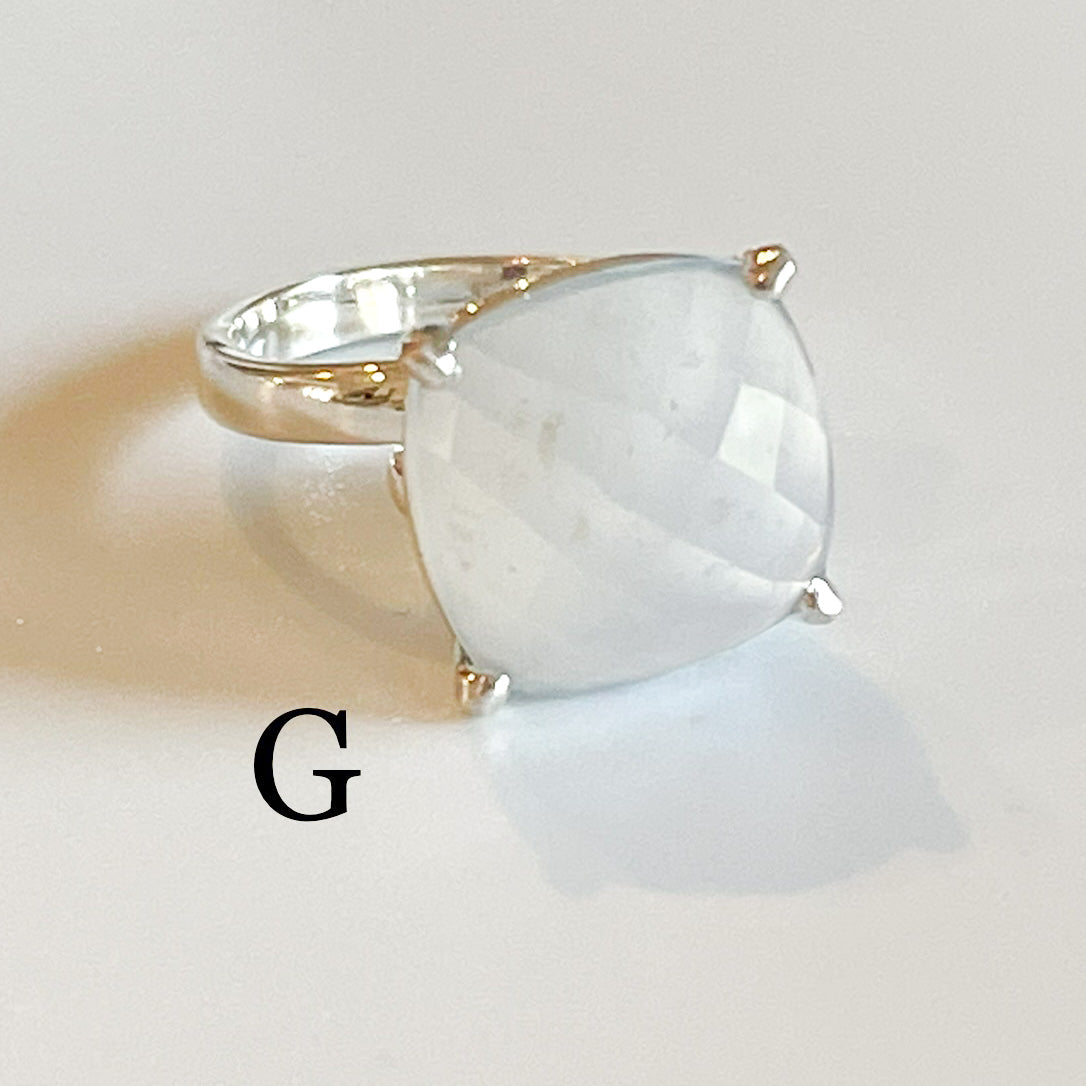 Blue Faceted Chalcedony Ring  - Solid Sterling Silver
