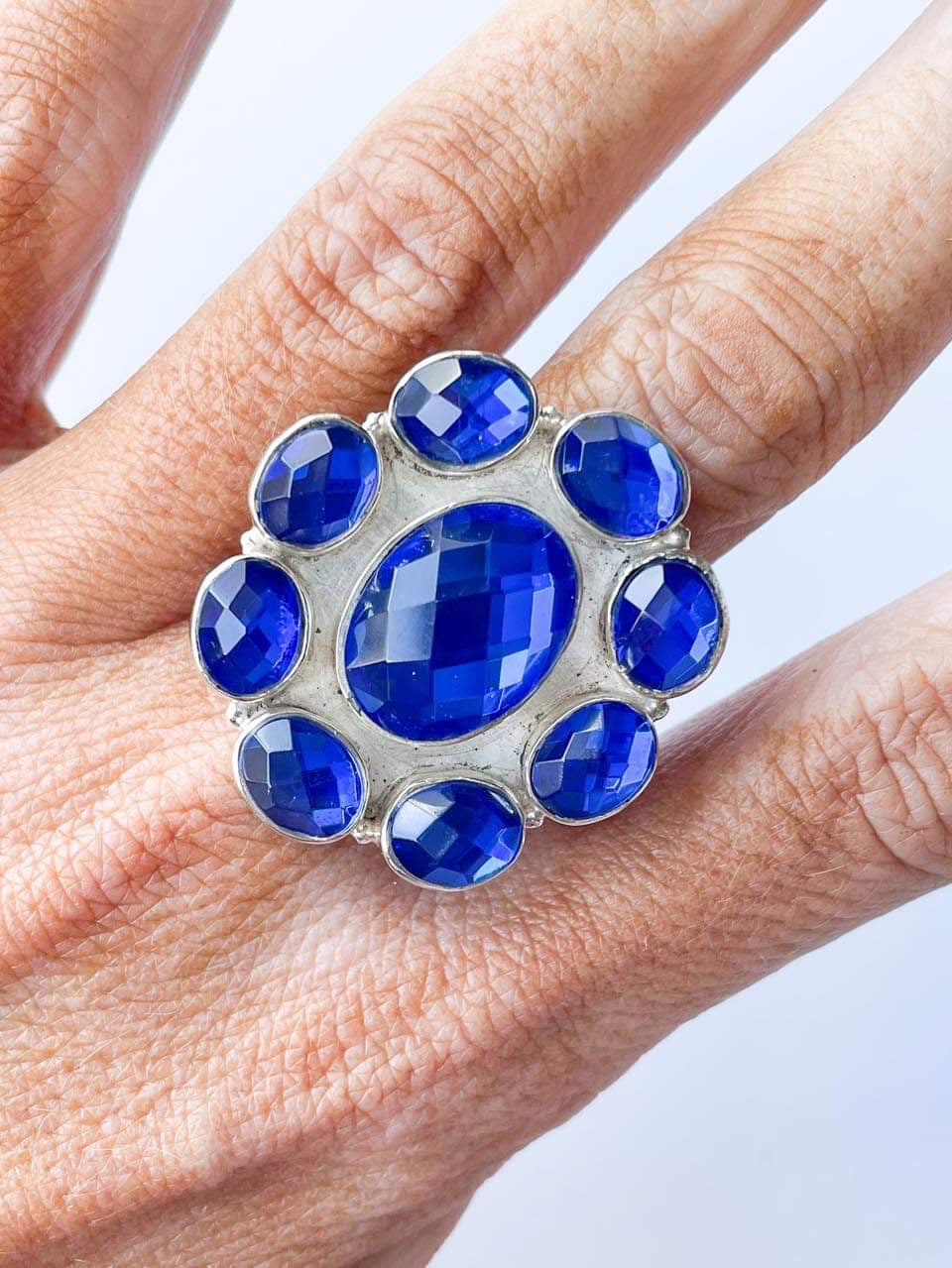 Mystical Flower Glass Ring - Solid Sterling Silver