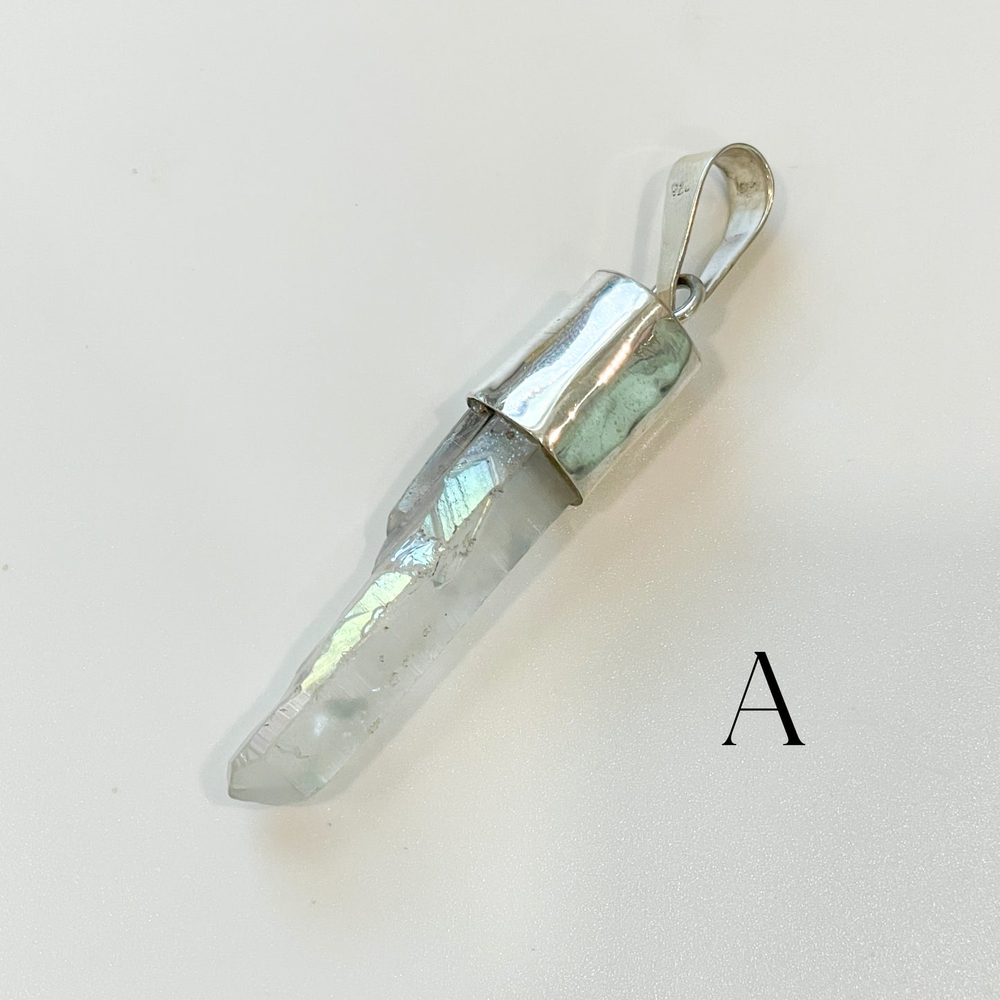 Clear Aura Quartz Point Pendant - Solid Sterling Silver