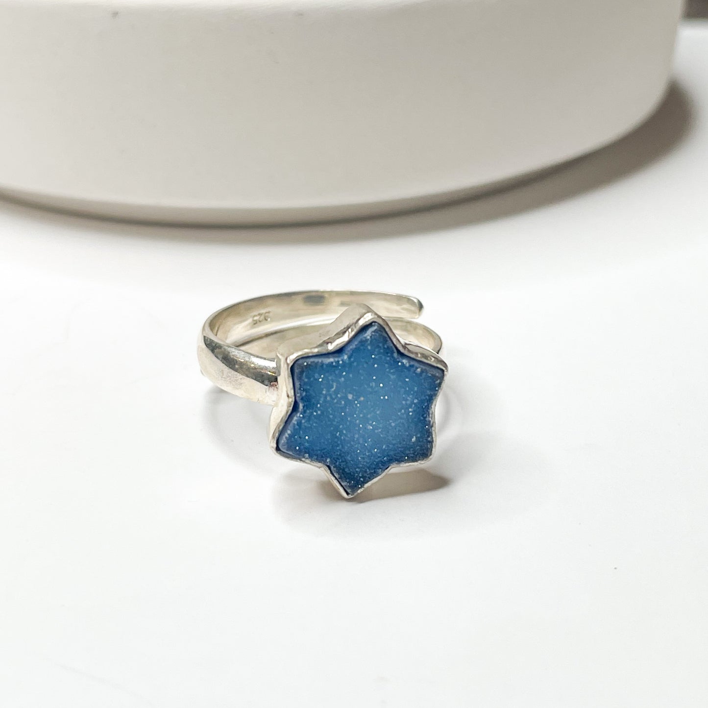 Blue Druzy Star Ring - Solid Sterling Silver