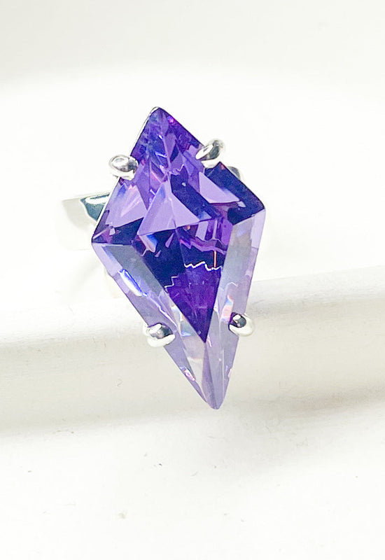 Colorful CZ Kite Prong Rings - Both Metals