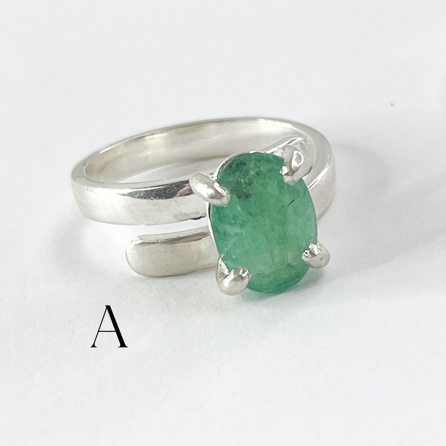 Oval Emerald Prong Ring - Solid Sterling Silver