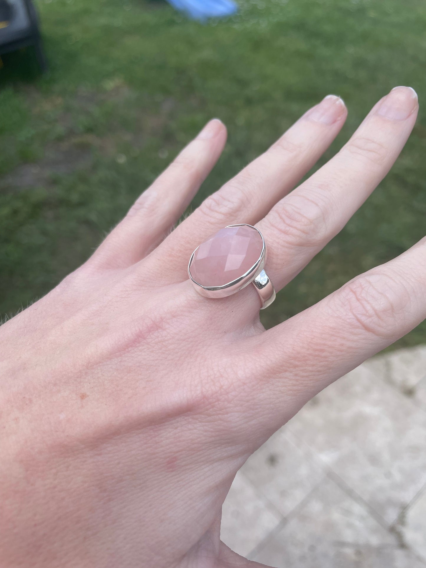 Rose Quartz Faceted Ring - Both Metals