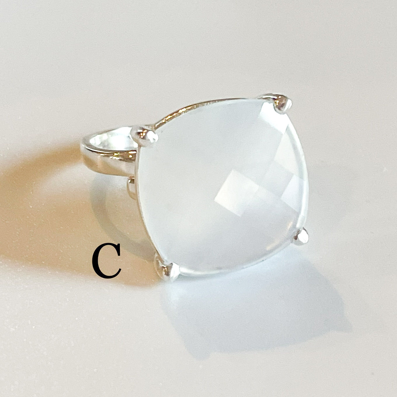 Blue Faceted Chalcedony Ring  - Solid Sterling Silver