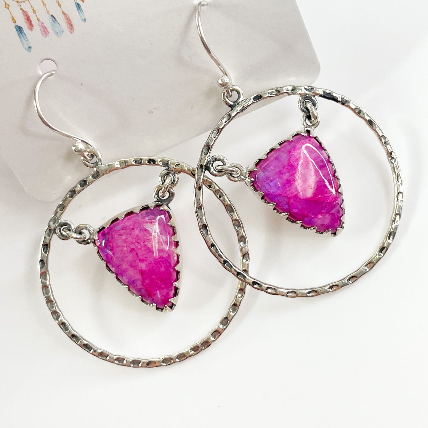 Hot Pink Rainbow Moonstone Earring - Solid Sterling Silver