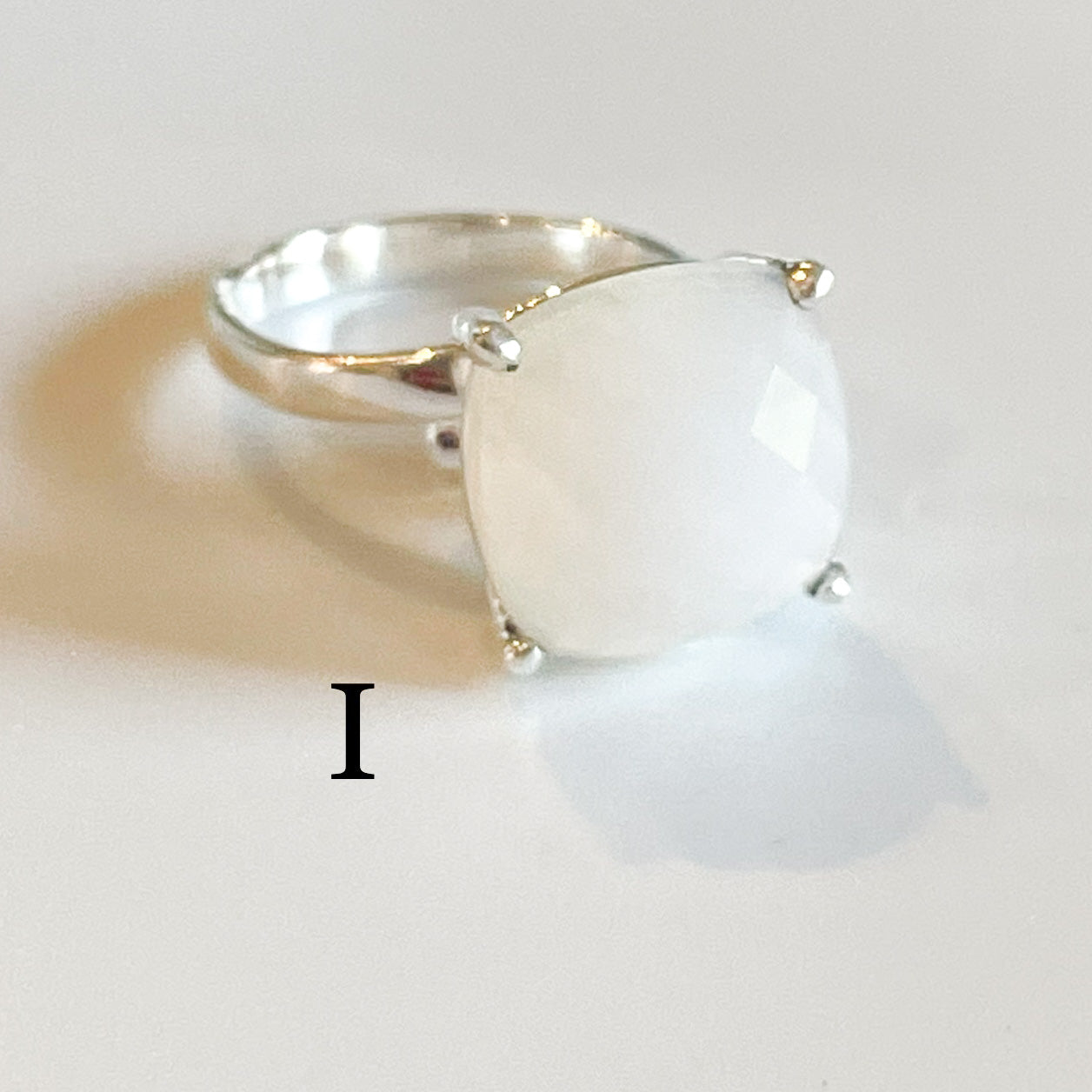 Blue Faceted Chalcedony Ring  - Solid Sterling Silver