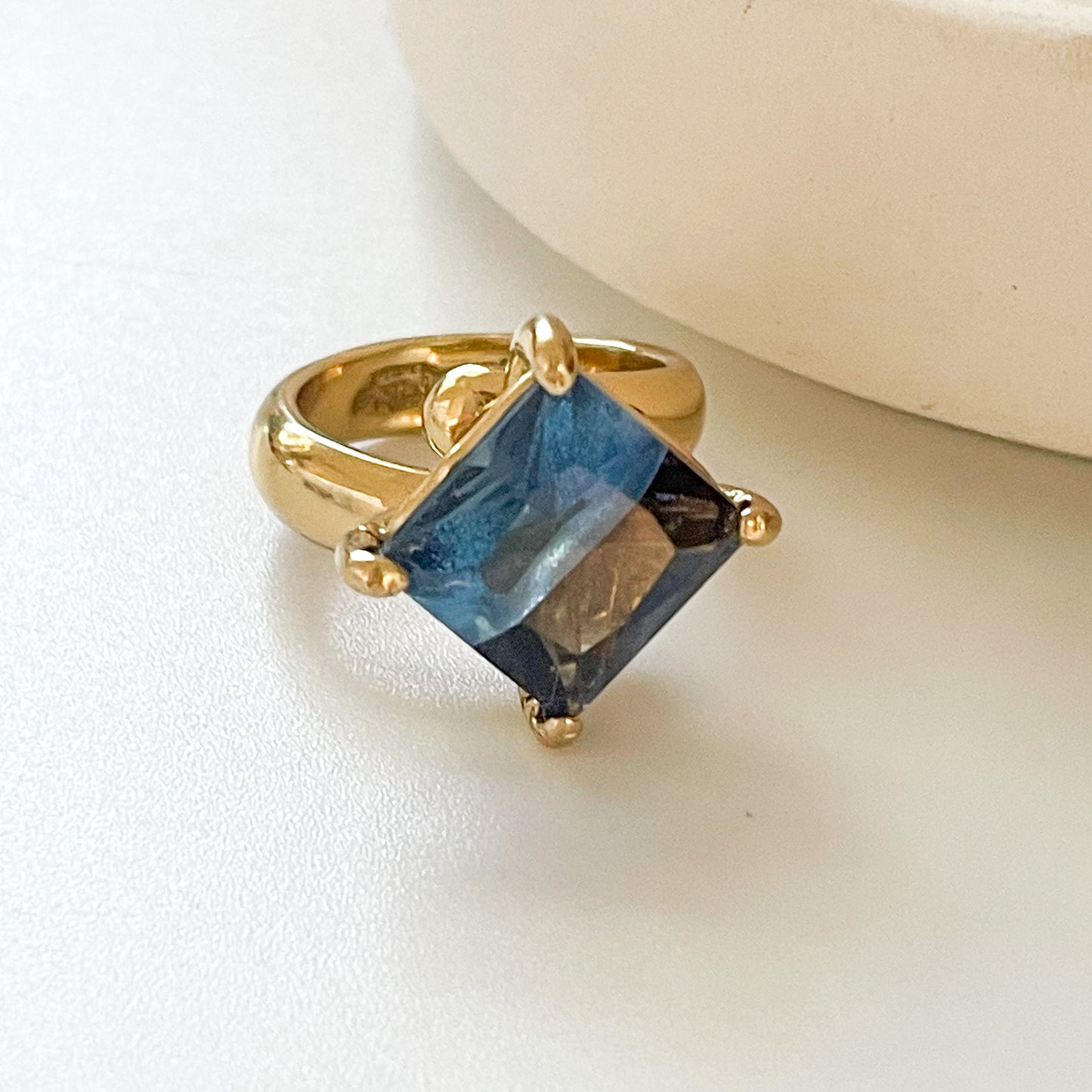 Half and Half Square Blue CZ Ring - Alchemia