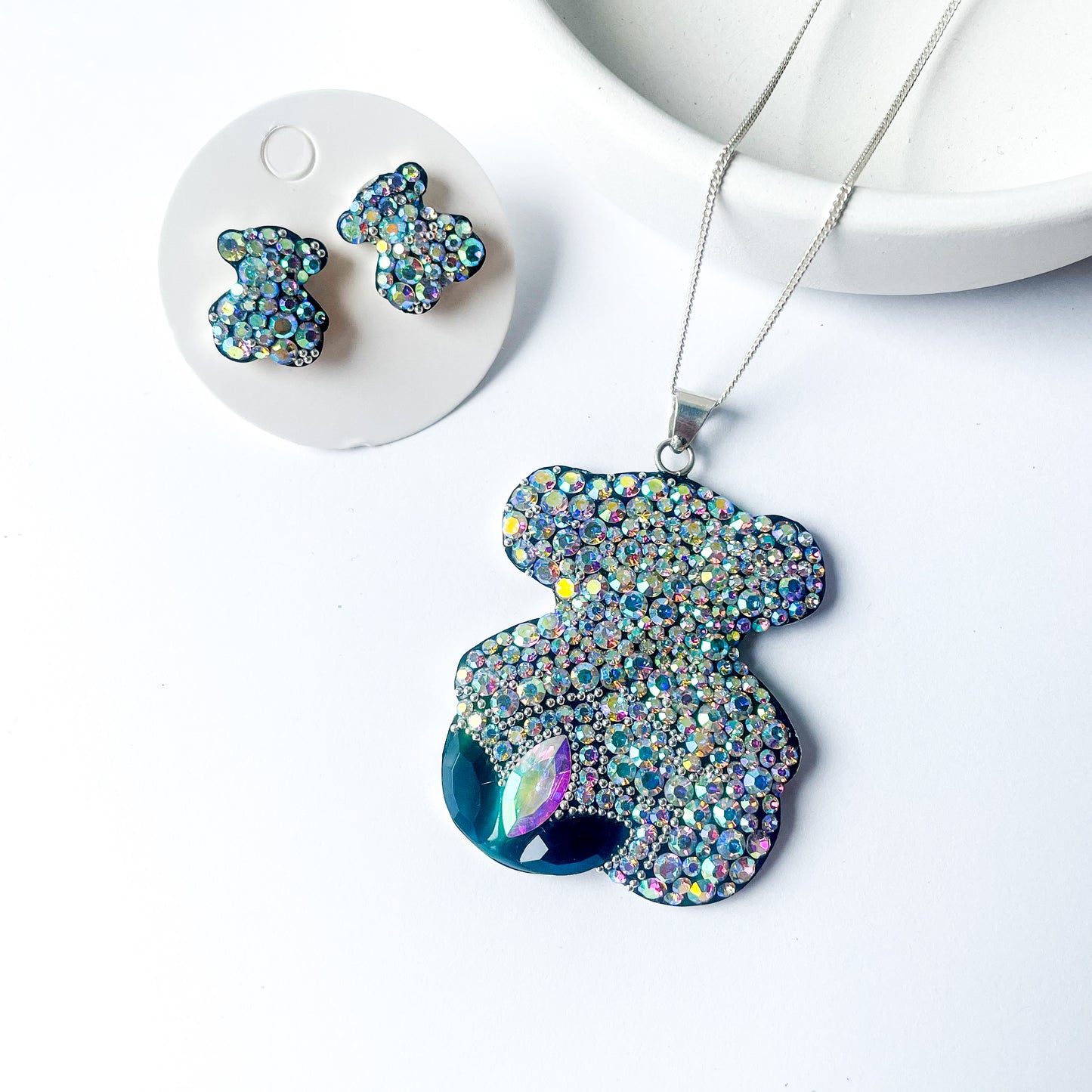 Mosaic Teddy Bear Set-Solid Sterling Silver
