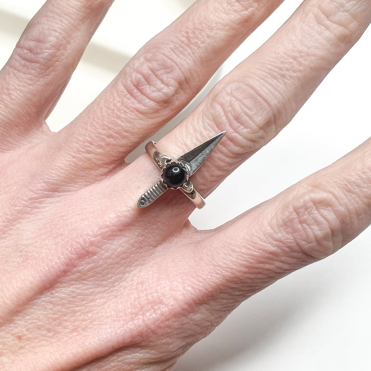 Black Onyx Dagger Ring - Solid Sterling Silver