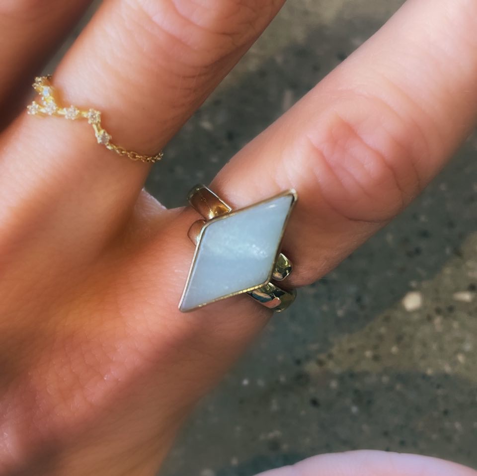 Diamond Cut Stone Alchemia Ring w Amazonite, Peach Quartz or Tree Agate