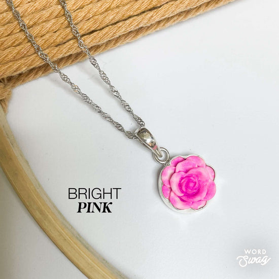 Colorful Resin Rose Charm - Solid Sterling Silver