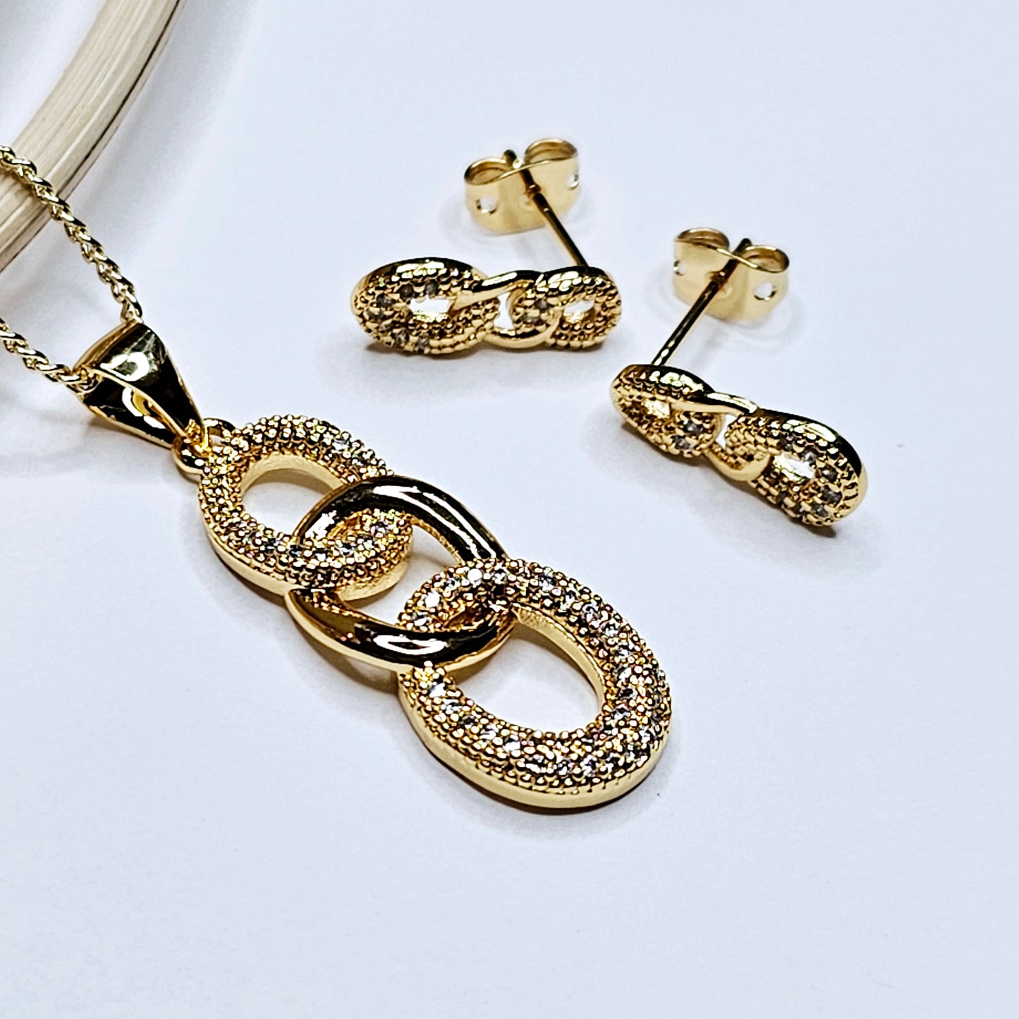 Cute Chain Link Earring & Necklace Set - 18k Gold Filled