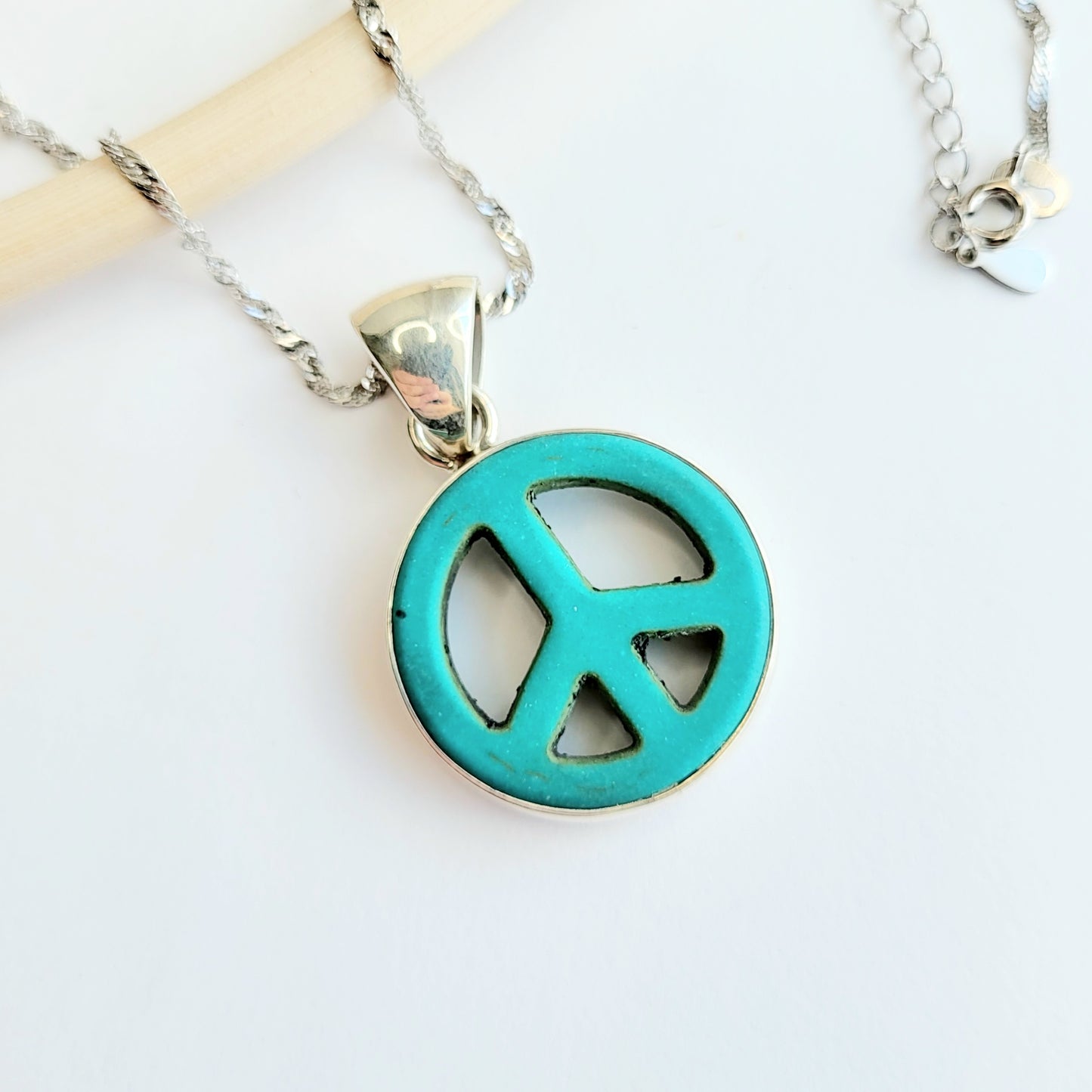 Blue Howlite Peace Sign Pendant - Solid Sterling Silver