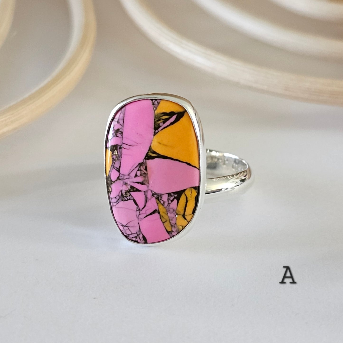 Orange & Pink Jasper Ring - Solid Sterling Silver