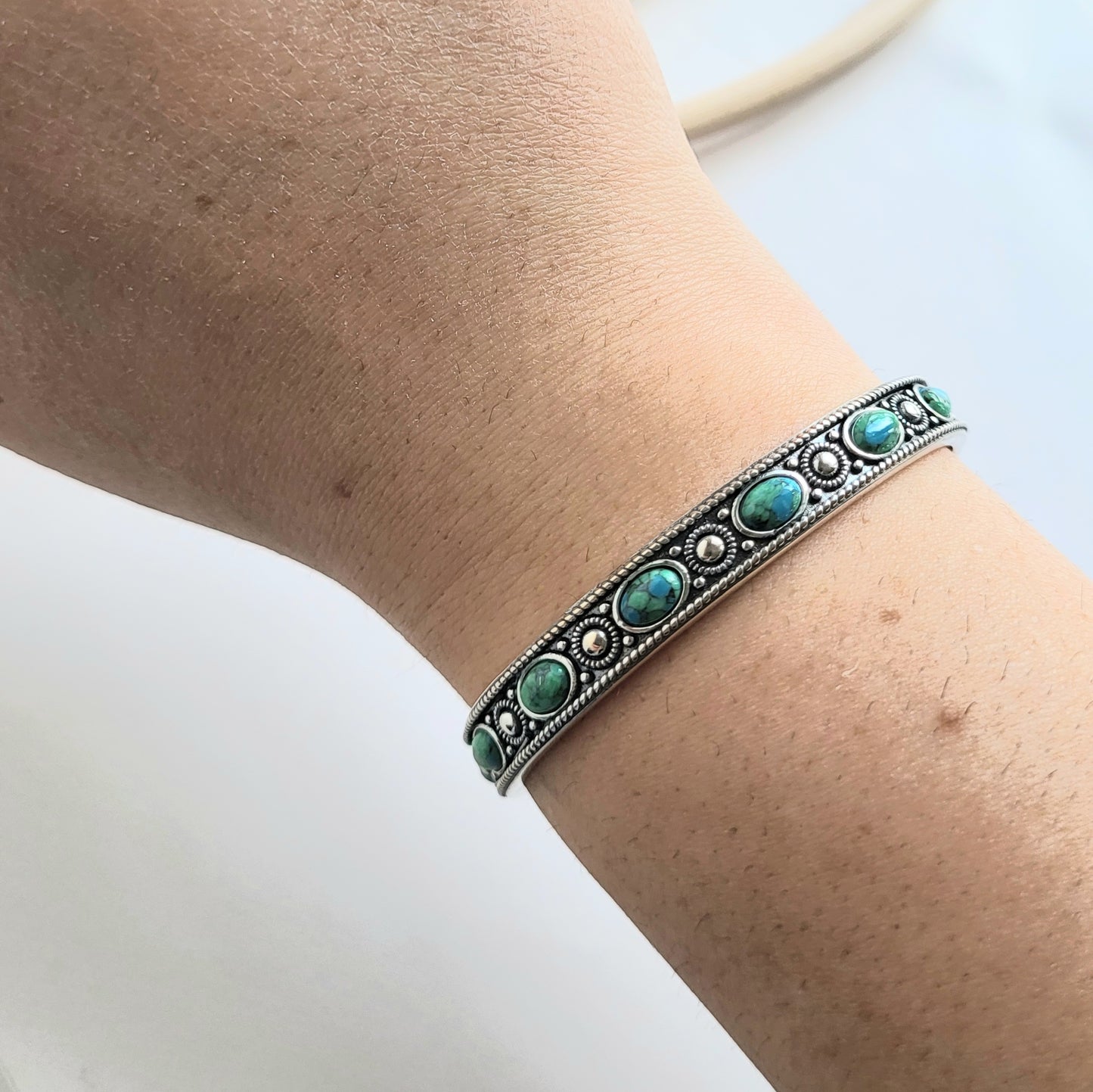 Turquoise Stud Cuff - Solid Sterling Silver