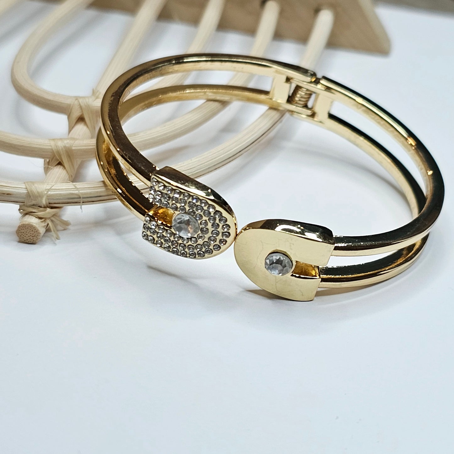 CZ Safety Pin Bangle - 18k Gold Filled