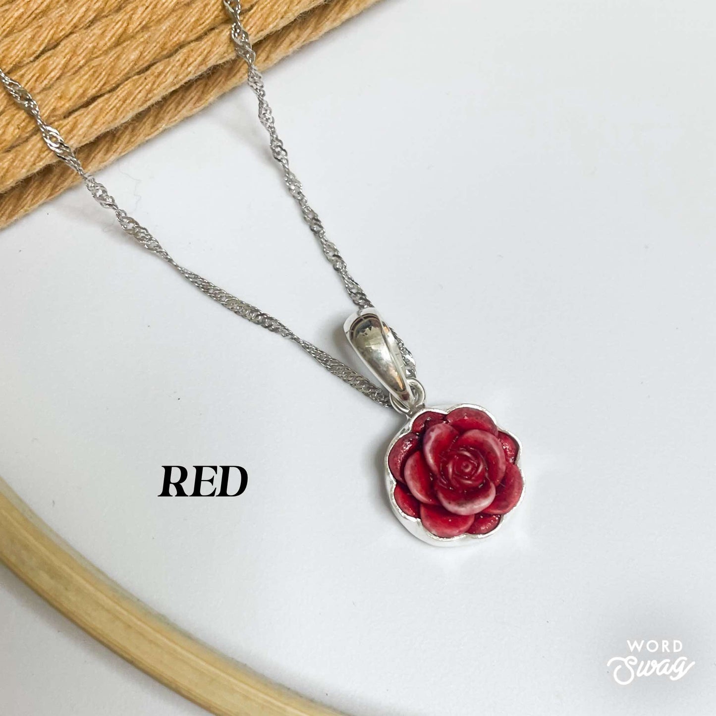 Colorful Resin Rose Charm - Solid Sterling Silver