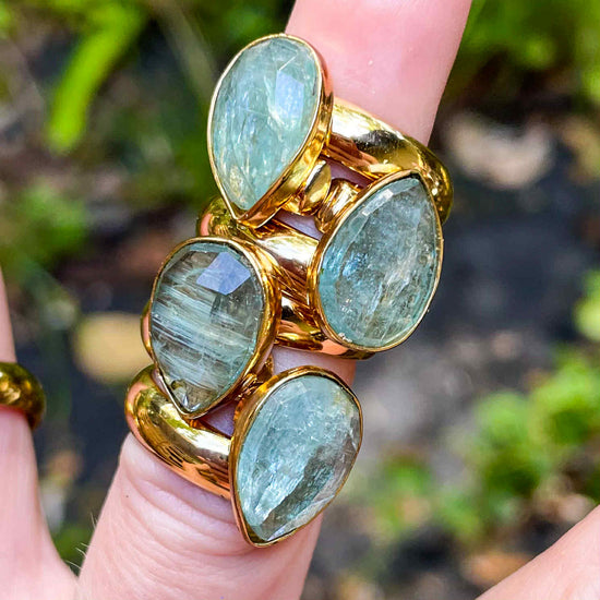 Teal Aquamarine Kyanite Ring - Solid Sterling Silver & Alchemia