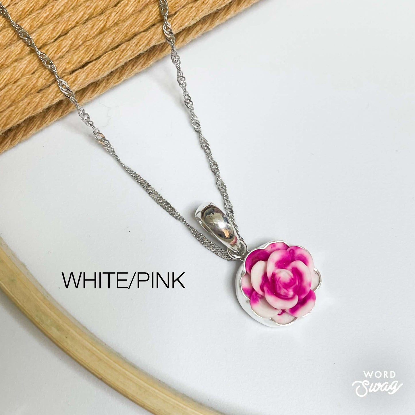 Colorful Resin Rose Charm - Solid Sterling Silver