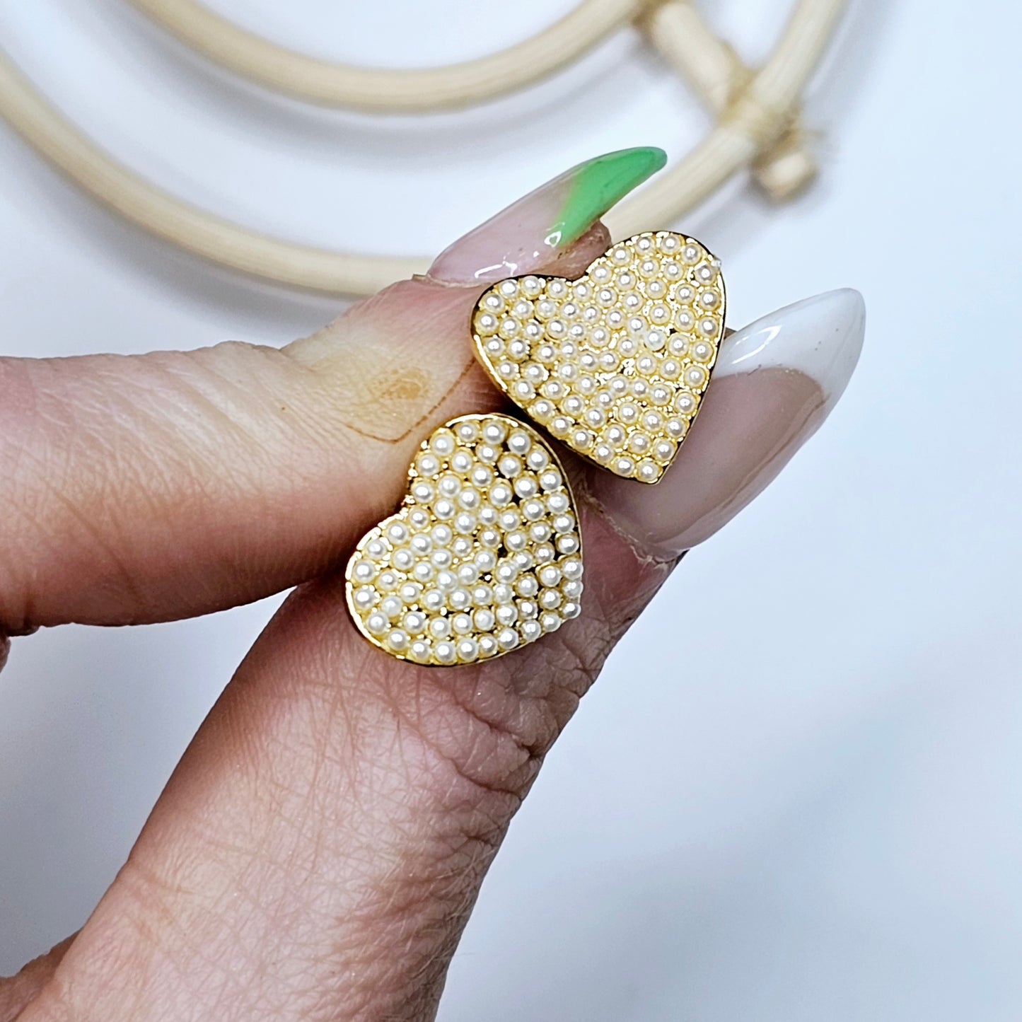 Pearl Heart Platter Studs - 18k Gold Filled