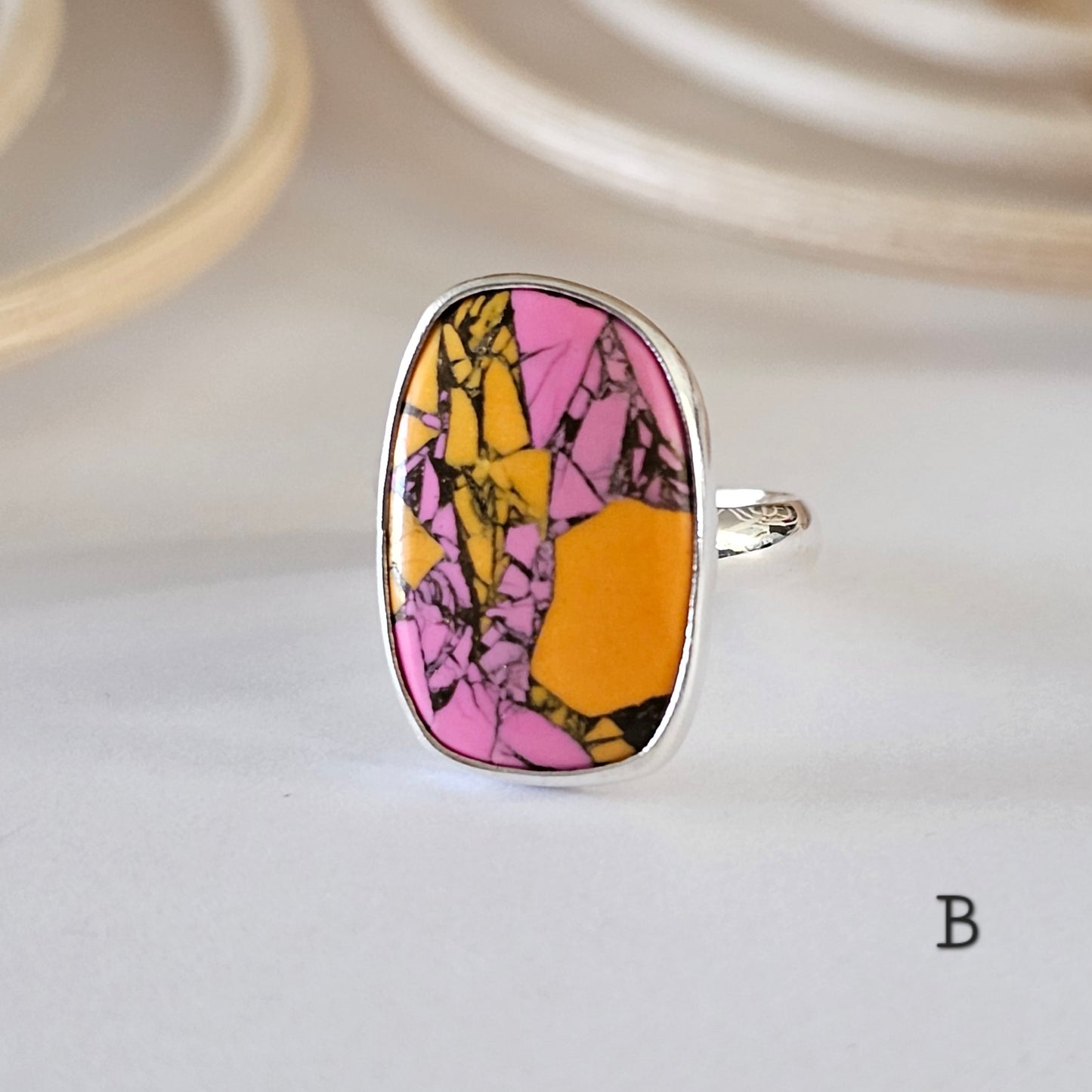 Orange & Pink Jasper Ring - Solid Sterling Silver