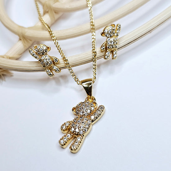 Teddy Hanging Earring & Necklace Set - 18k Gold Filled