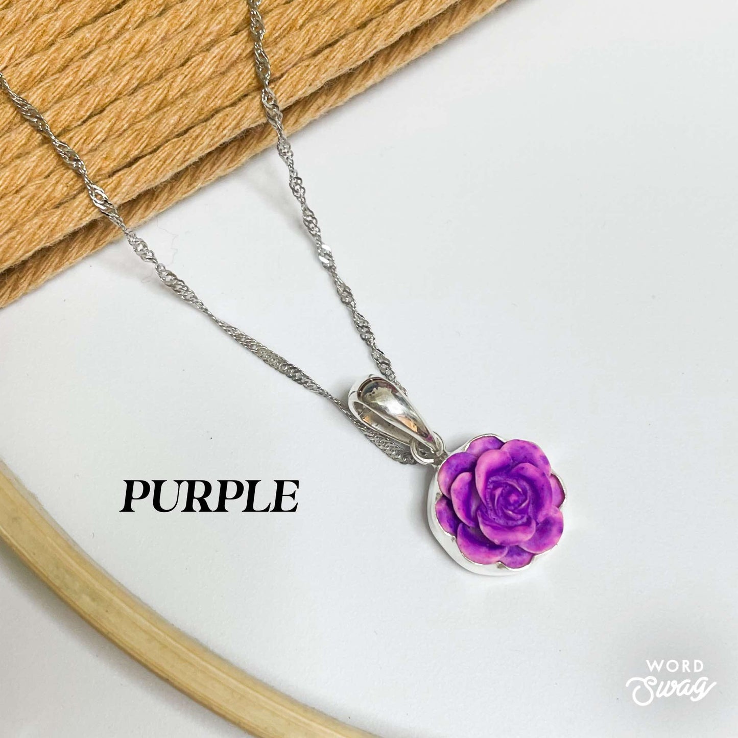 Colorful Resin Rose Charm - Solid Sterling Silver