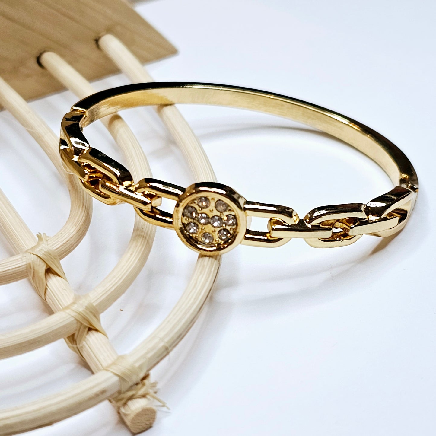 Chain & CZ Center Latch Bangle - 18k Gold Filled