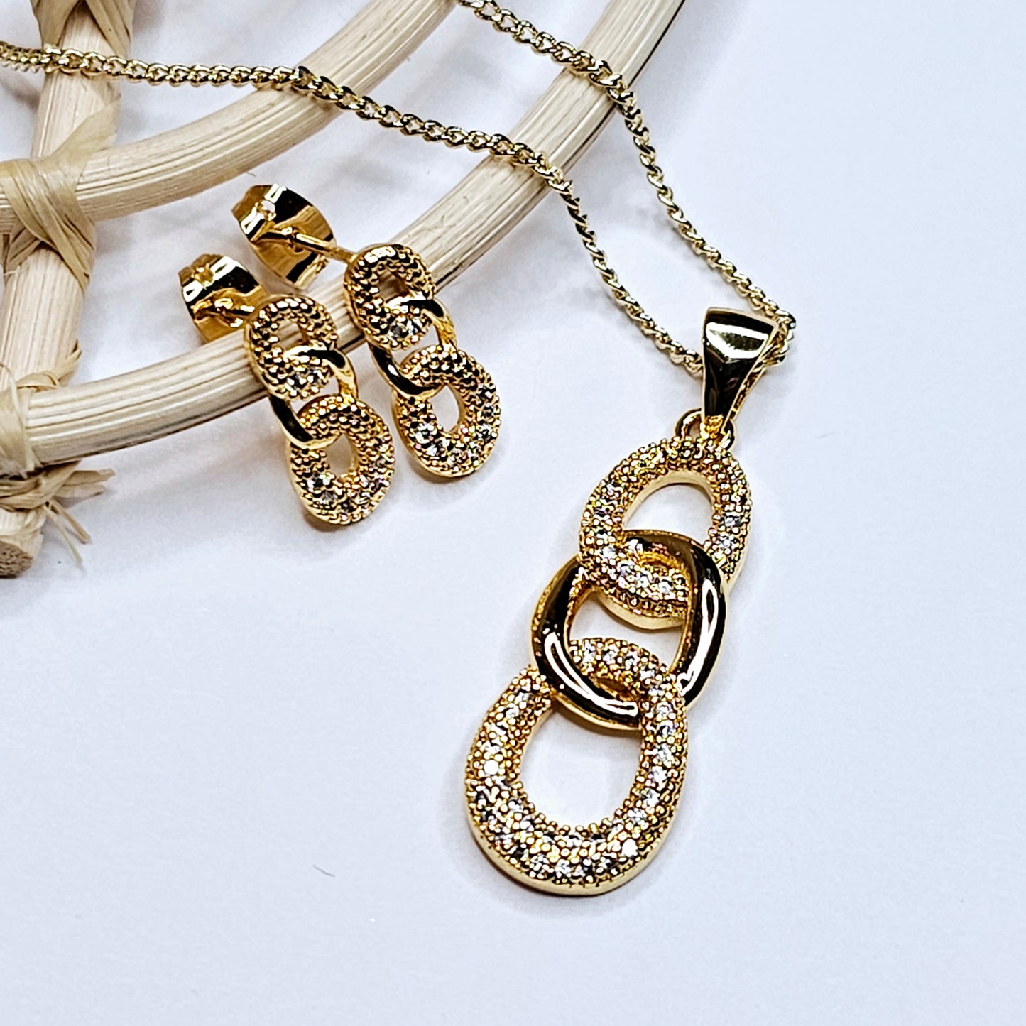 Cute Chain Link Earring & Necklace Set - 18k Gold Filled