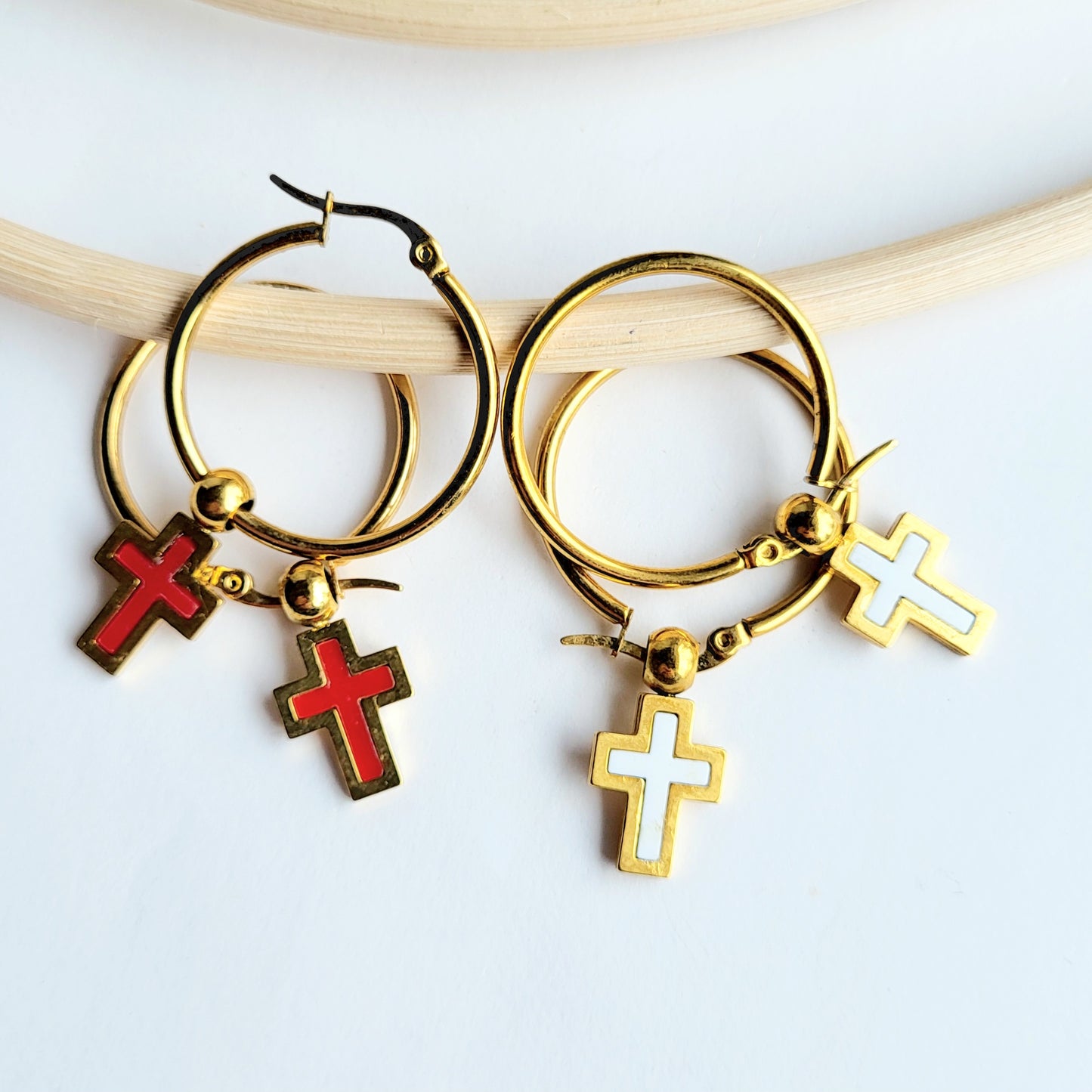 Cross Dangle Hoops - Stainless Steel