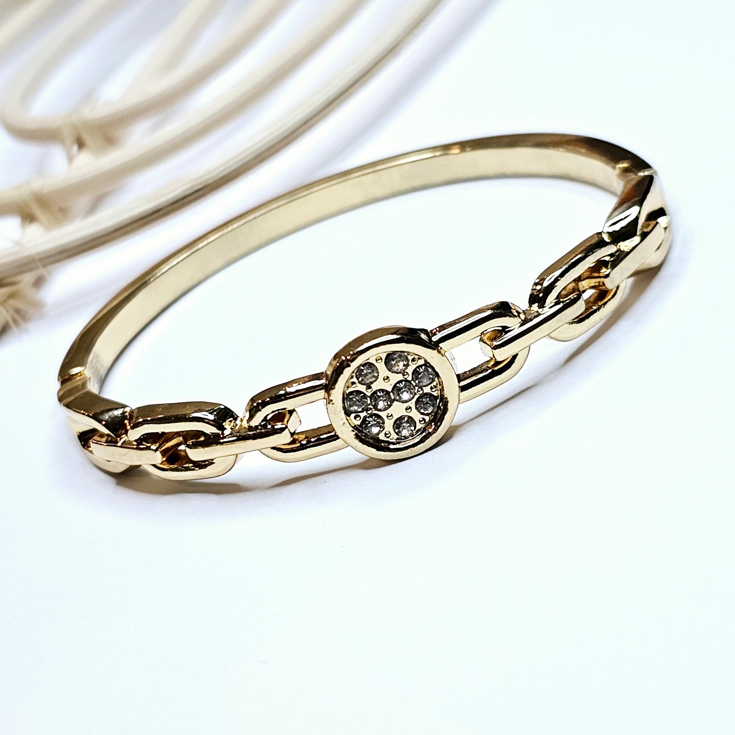 Chain & CZ Center Latch Bangle - 18k Gold Filled